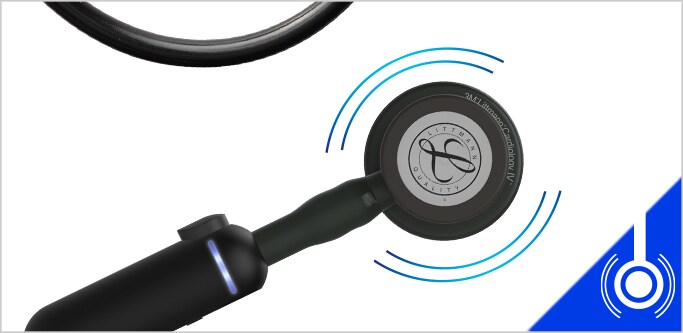 Електронен стетоскоп 3M Littmann, модел 3200, на бял фон.
