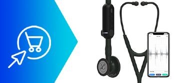 Close up of a clinician using 3M™ Littmann® CORE Digital Stethoscope on a patient’s chest